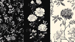 黑白花卉图案设计素材