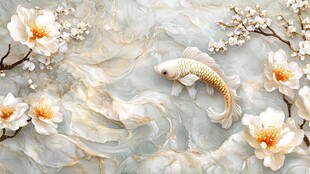 玉雕锦鲤伴繁花意境图