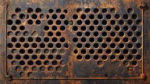生锈多孔金属板纹理特写