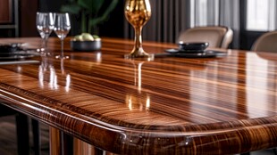 奢华实木餐桌配精致酒杯