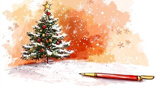 圣诞树下的红笔梦幻场景