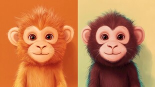 两只可爱小猴的萌趣形象