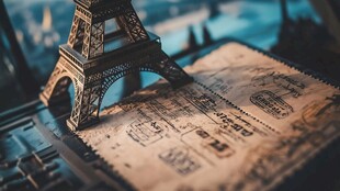 埃菲尔铁塔模型与复古地图