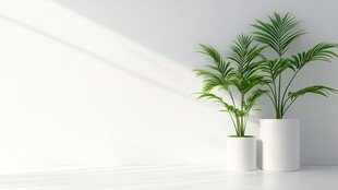简约室内的两盆翠绿植物