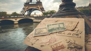 埃菲尔铁塔下的复古信件邮票