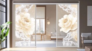 优雅牡丹玻璃移门设计