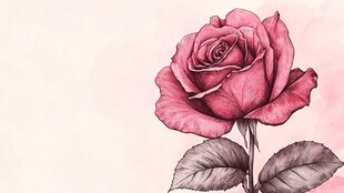 手绘粉色娇艳玫瑰花