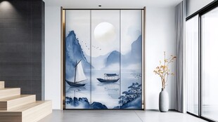 中式山水风移门装饰画