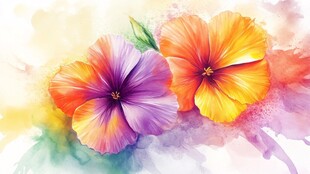 水彩绘双花 绚丽色彩绽放