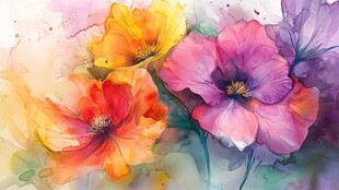 水彩花卉 绚烂多彩的绽放