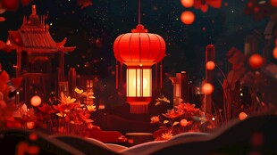古风夜景中高悬的红灯笼