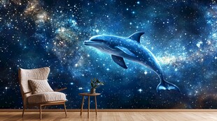 梦幻星空海豚主题背景墙