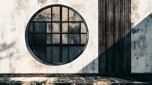 复古墙面的圆形格纹窗户