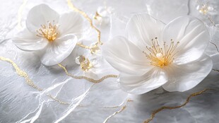 白玉花朵配金色纹理装饰