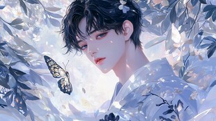 花间少年与蝶的梦幻邂逅