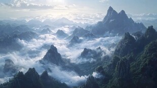 云海中的壮丽山峦景观