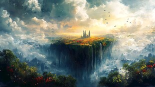 梦幻悬崖上的奇幻城堡景观