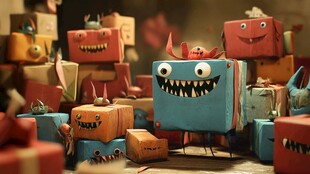 可爱搞怪的礼物盒小怪兽