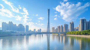 河畔摩天都市风光