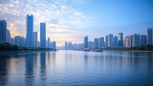 城市河畔壮丽天际线景观