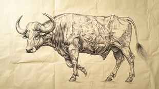 纸上素描牛的独特形象
