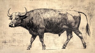 复古风行走水牛素描图