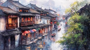 江南水乡古街诗意景象