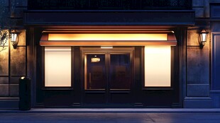 夜晚的精致商铺入口