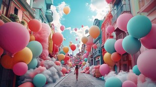 梦幻气球街 女孩漫步其中