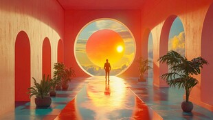 漫步于梦幻拱廊的夕阳之景