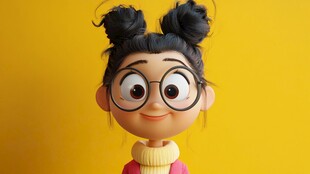 可爱卡通女孩睁大眼睛微笑