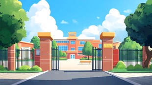 卡通风格的美丽校园大门