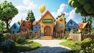 童话风校园小屋梦幻场景
