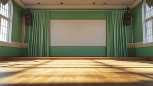 绿色幕布的室内空旷舞台