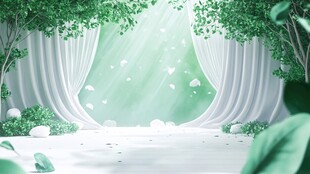 梦幻森林中的白色幕布场景