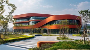 橙色流线型现代建筑景观