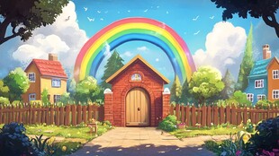 彩虹下的梦幻小屋田园景