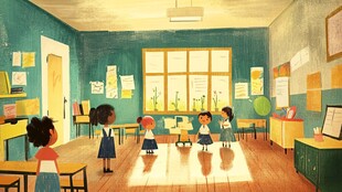 教室中的孩子们欢乐场景