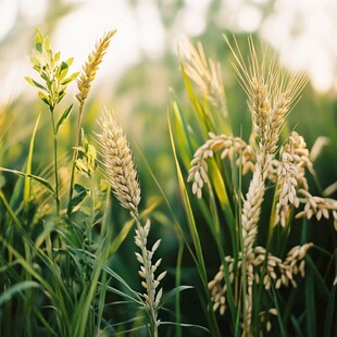 田野中的麦穗与绿植