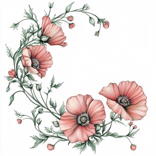 粉色花卉藤蔓装饰图案