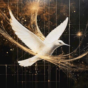 梦幻白鸟于金色流光中翱翔