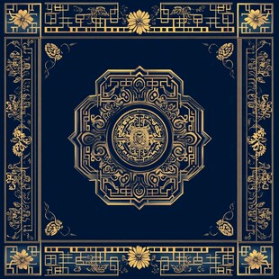 中式古典蓝色金边花纹图案