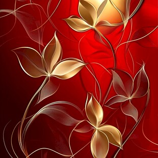 红色背景金色花卉艺术图案