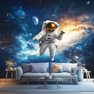太空漫步宇航员主题客厅墙