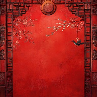 中式红墙花鸟古典背景图