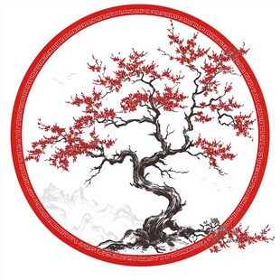 圆形红框内的红梅图