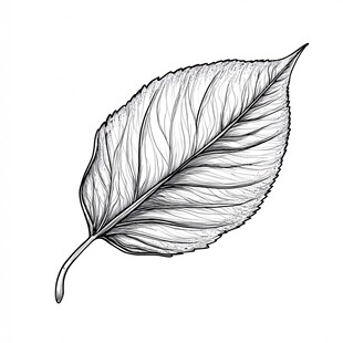 手绘单叶黑白线稿图案