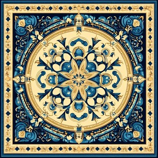 蓝金复古风精美几何花纹图案