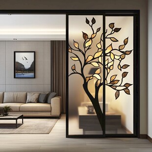 艺术树叶图案玻璃隔断门