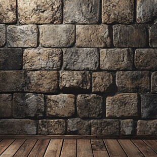 石砌墙面与木质地板背景